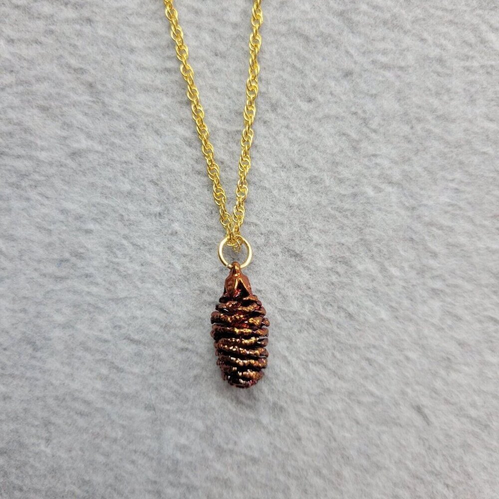 Bronze Tone Pinecone Necklace Natures Jewelry Fall 24K Plated Gold Chain‎ New